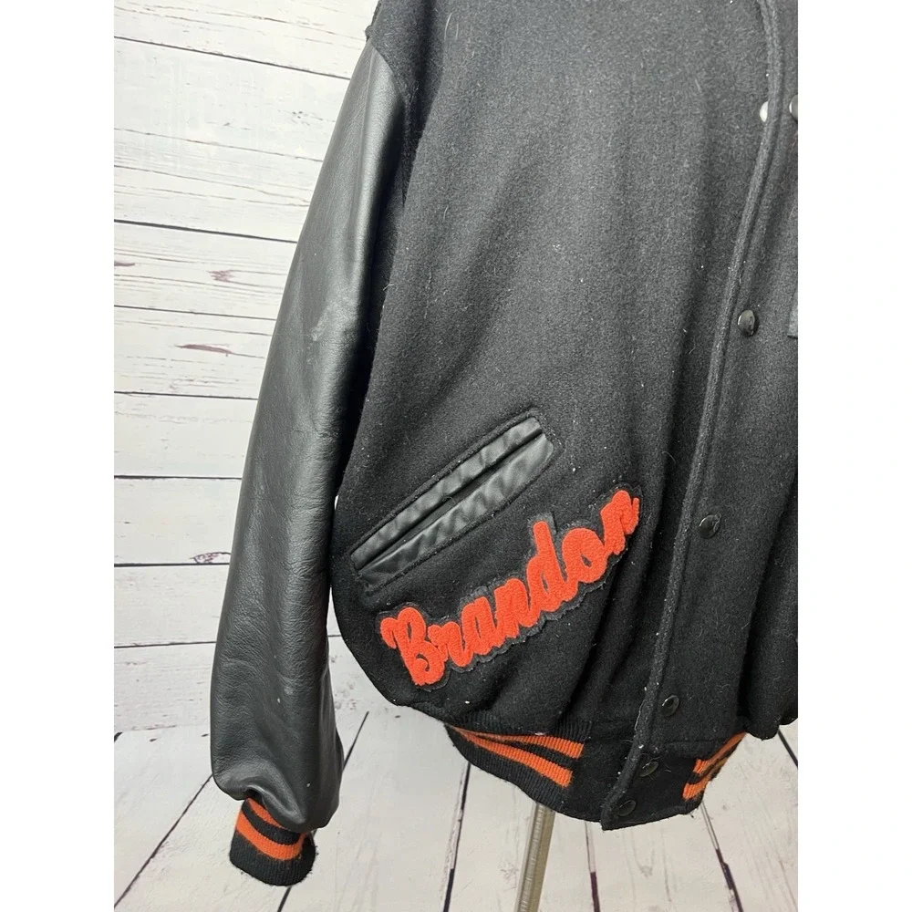 Delong Letterman Jacket Wool USA Large Vintage 80s 90s High School Bomber Coat